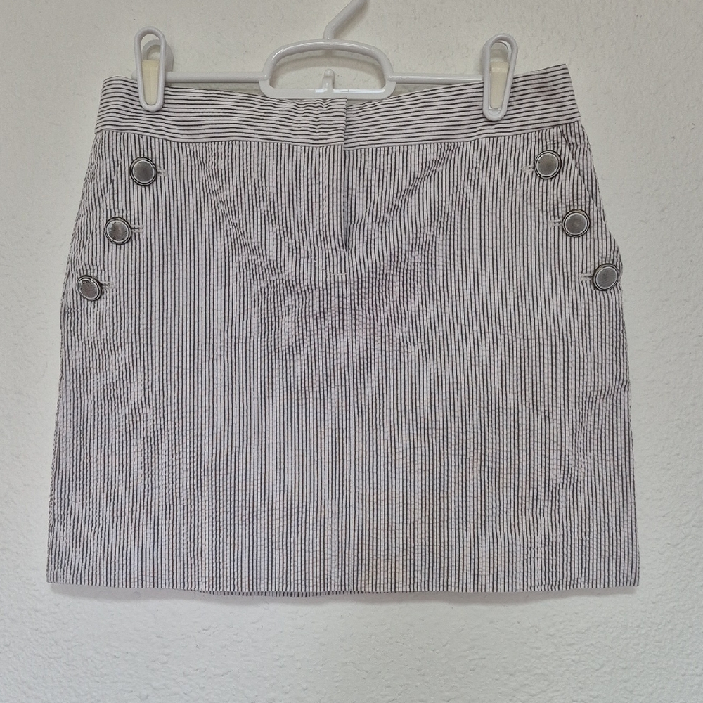Striped Black & White Mini Skirt with Side Button Pocket Accents